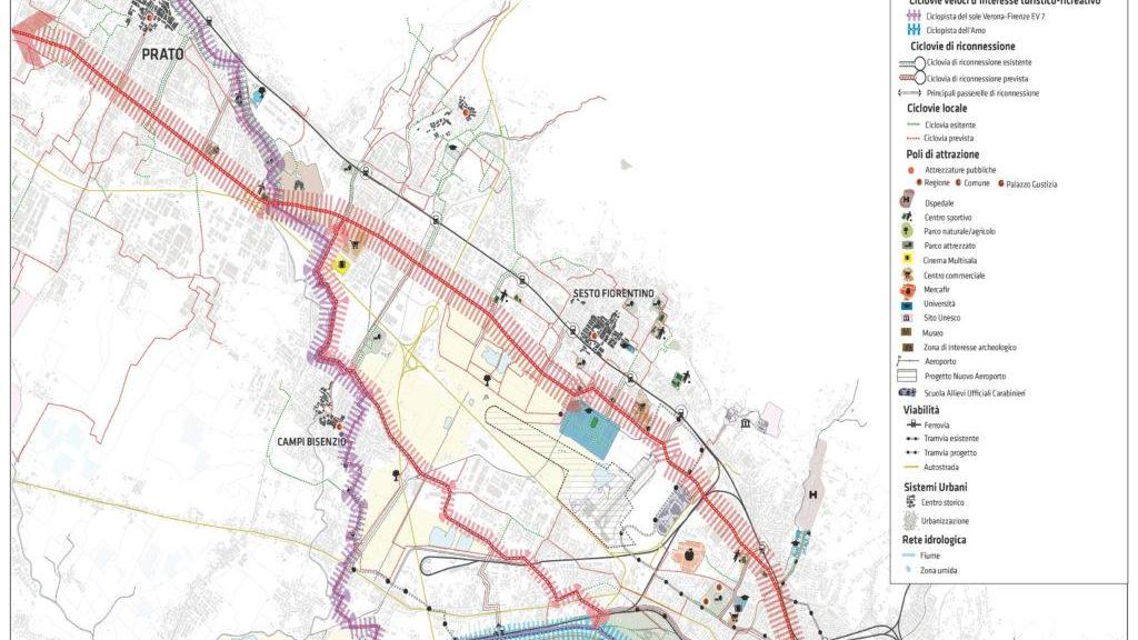 Il tracciato della ciclovia Prato-Firenze