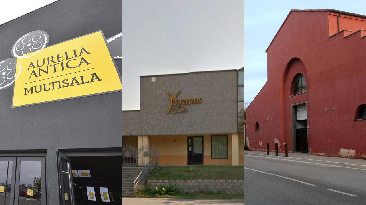 Nella foto a sinistra il cinema Aurelia Antica (Bf), nella foto centrale il Kronos a Castel del Piano, a destra la Fonderia 1 di Follonica (Giorgio)