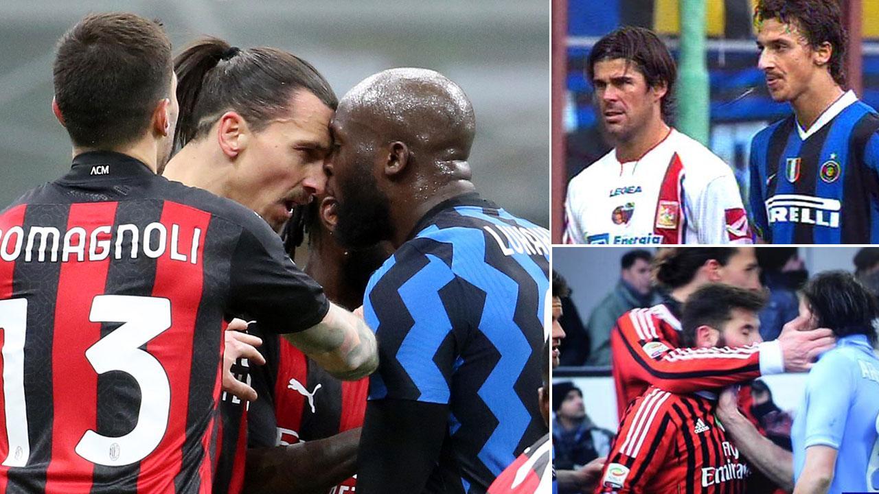 Nella foto a sinistra Zlatan Ibrahimovic e RomeluLukaku testa contro testa, in alto a destra lo sputo a Sottil, in basso lo schiaffo ad Aronica