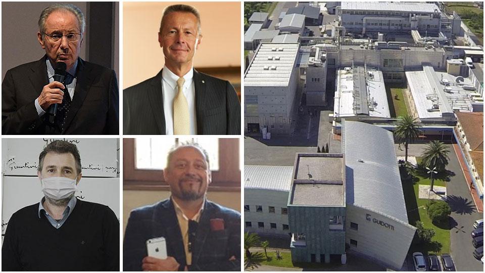 Roberto Colaninno (Piaggio), Massimo Di Martino (Abiogen Pharma), Nicola Giuntini (Giuntini spa), Roberto Vagheggi (Altair Chimica) e una veduta dell’azienda farmaceutica “Laboratori Guidotti” di Pisa