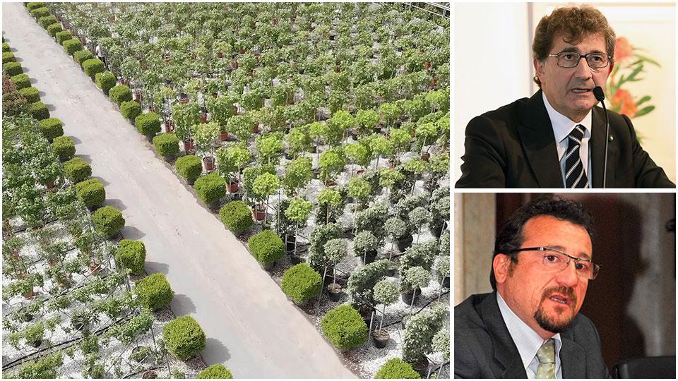 Luca Severini, responsabile di Intesa Sanpaolo per la Toscana e l’Umbria e Francesco Mati, presidente del Distretto florovivaistico pistoiese