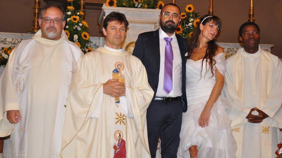 Andrea Marchi nel giorno del matrimonio con Giulia