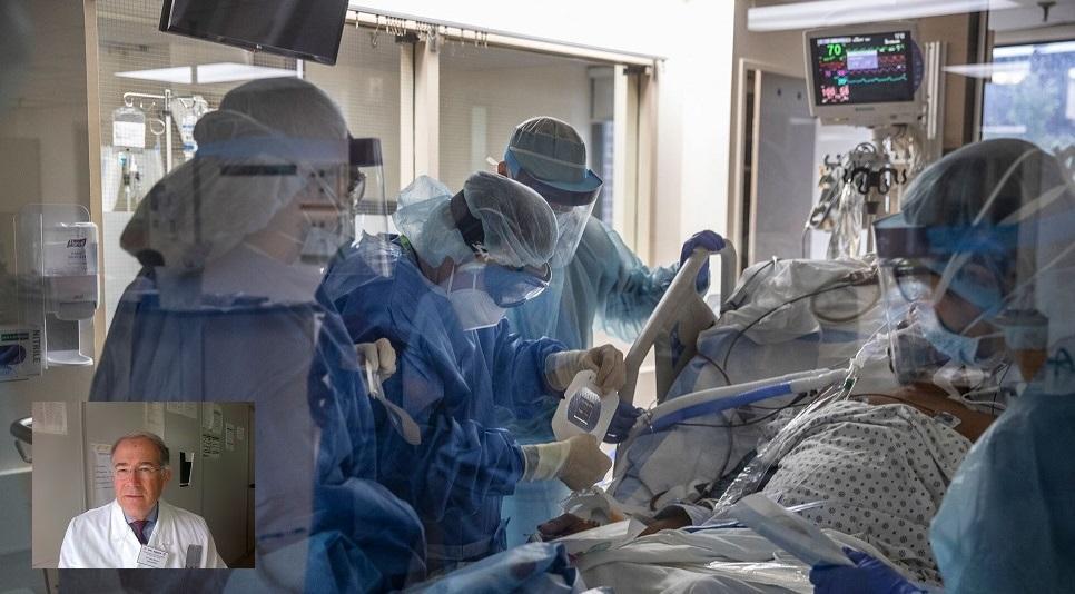 Un reparto di intensiva e, nel riquadro, Sergo Babudieri