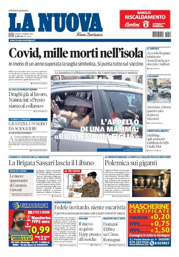 La Nuova Sardegna - Prima Pagina - 4 febbraio 2021