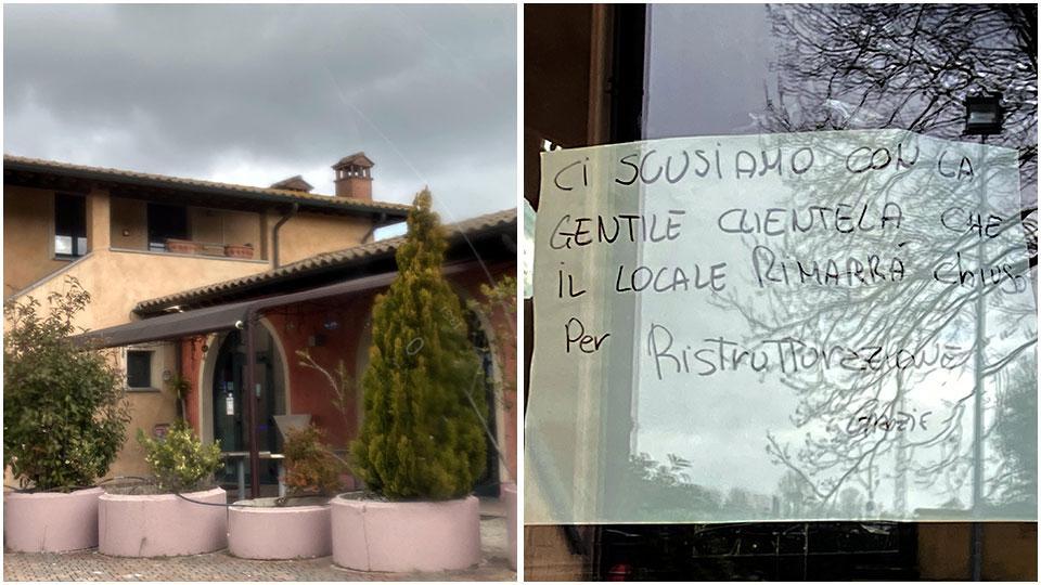 Il bar La Rotonda e il cartello affisso all’ingresso