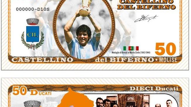 Maradona su banconota ducato, un comnue del Molise anticipa i pesos argentini 