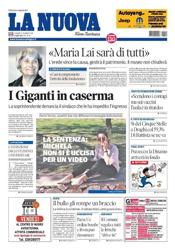 La Nuova Sardegna - Prima Pagina - 12 febbraio 2021