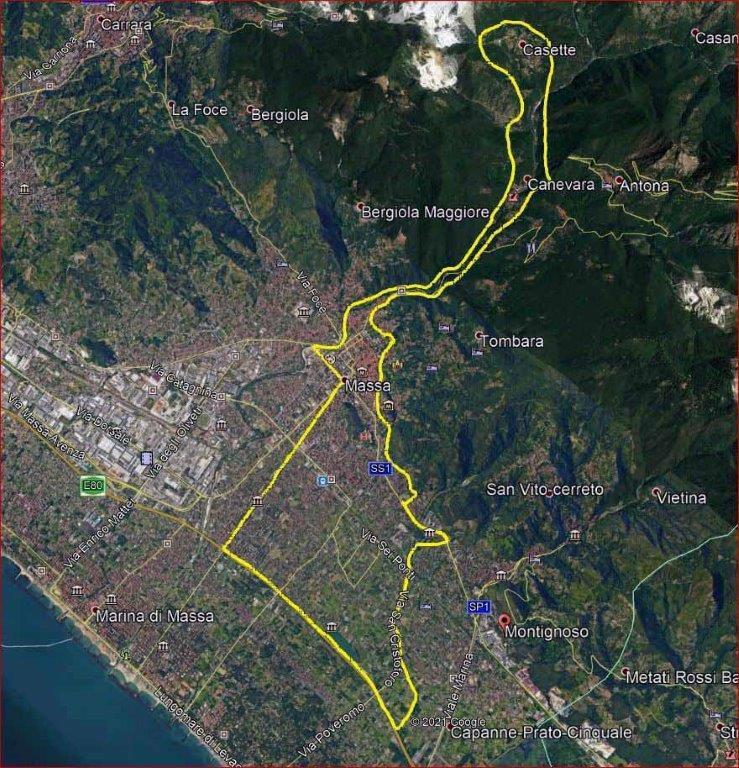 Ecco la mappa prodotta dal gestore Gaia spa per indicare l’area interessata al divieto