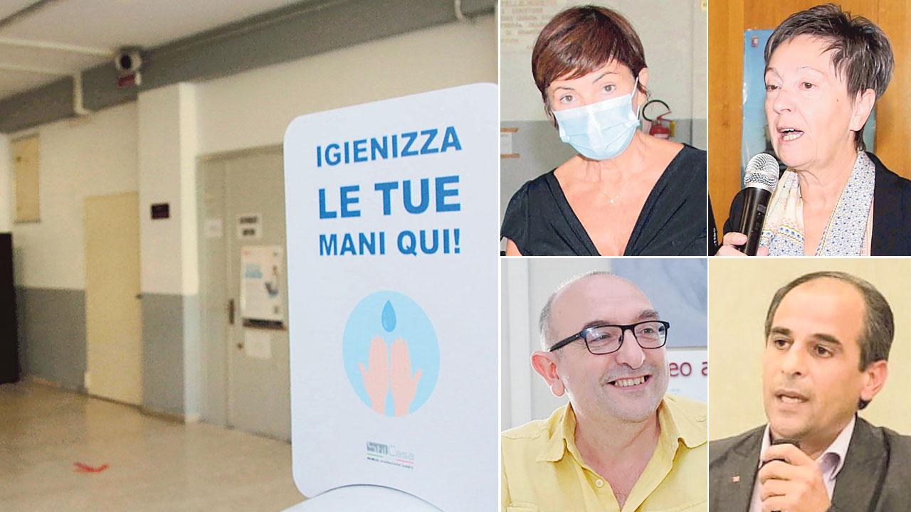 In alto a sinistra Rossana Pacini (Piaggia), a fianco Nadia Lombardi (Galilei- Artiglio); in basso a sinistra Lorenzo Isoppo (Marconi) e Antonio Mercuri (Flc Cgil)