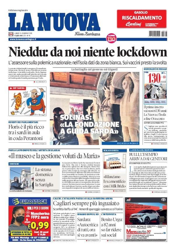 La Nuova Sardegna - Prima Pagina - 15 febbraio 2021