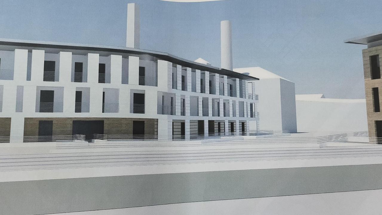 un rendering di una parte dei fabbricati dove sorgeranno appartamenti e servizi
