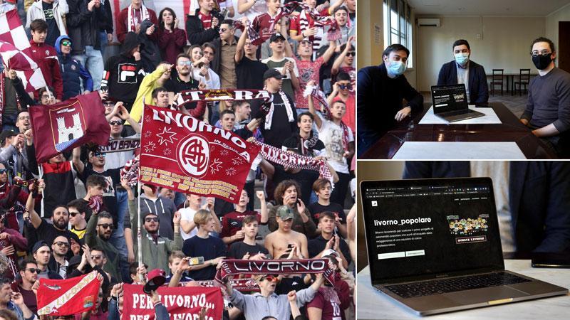 I tifosi amaranto, i primi che dovranno essere coinvolti in questo progetto; Tre dei promotori del progetto ovvero Gianluca Boirivant, Marco Bruciati e Francesco Bellanca; Il sito web di Livorno Popolare dove si possono trovare tutte le linea guida di questa idea e le modalità per poter partecipare (foto Marzi)