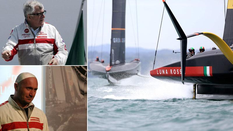 Patrizio Bertelli; Max Sirena; Un momento della sfida tra Luna Rossa e Ineos Uk nel golfo di Hauraki