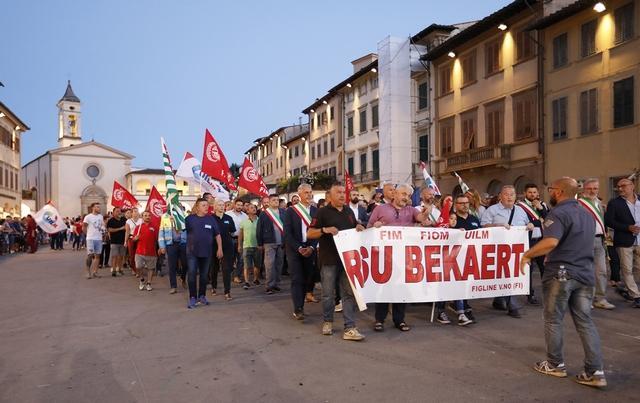 Una manifestazione dei dipendenti Bekaert a Figline Valdarno