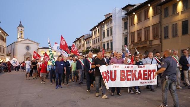 Una manifestazione dei dipendenti Bekaert a Figline Valdarno