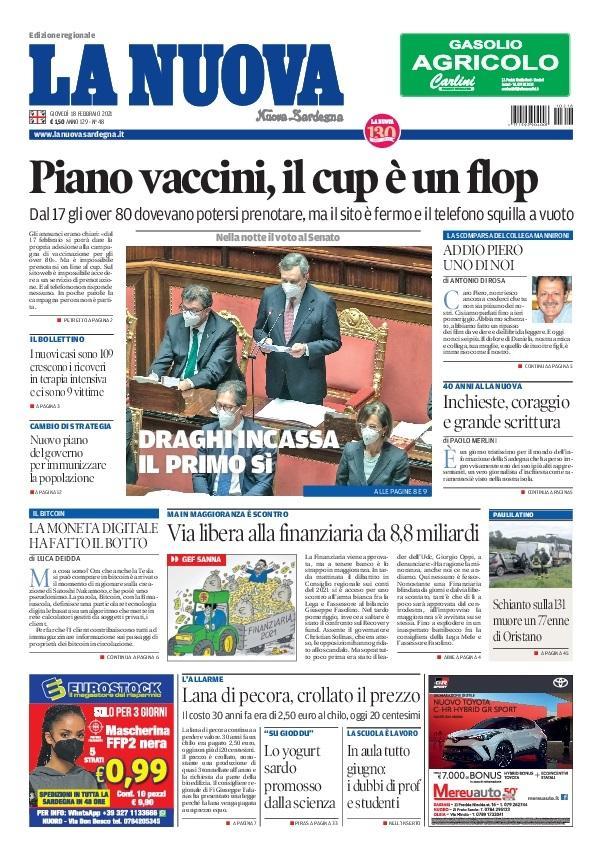 Prima Pagina La Nuova Sardegna 18 febbraio 2021