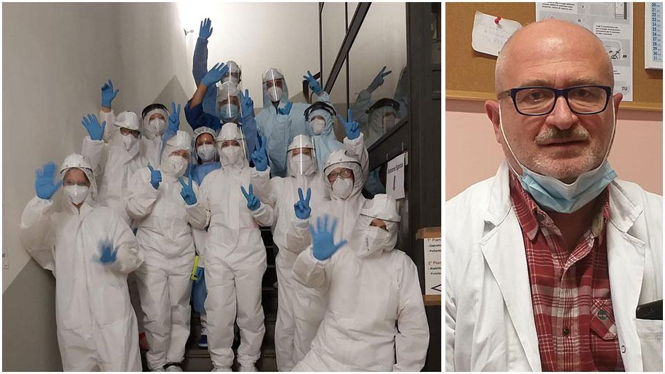 La squadra di fisiatri e fisioterapisti che a Campiglia cura i pazienti livornesi e il dottor Marco Bresci