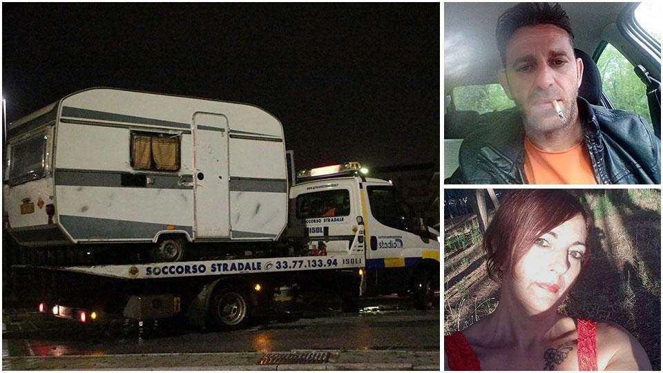 La roulotte dove era stato occultato il cadavere della giovane donna uccisa con una mazza da muratore, Graziano Zangari, 47 anni, e Chiara Corrado, 40 anni