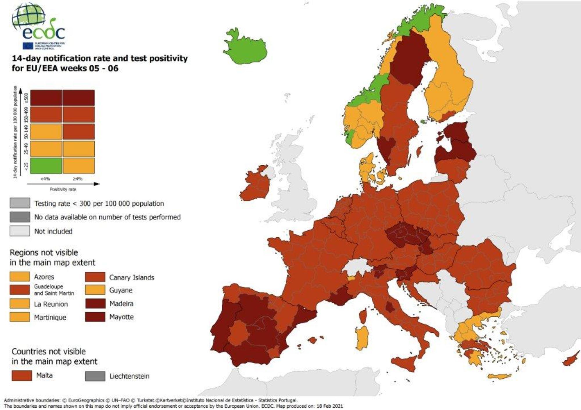 Covid, la mappa Ue, la Sardegna migliora: da rossa ad arancione
