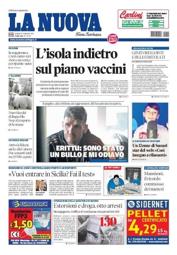 La Nuova Sardegna - Prima Pagina - 19 febbraio 2021