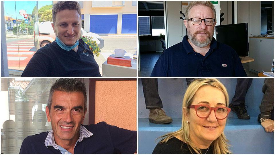 Dall’alto a sinistra in senso orario Niccolò D’Andrea, Umberto Chisci, Maria Grazia Ranieri e Massimiliano Sileoni. I titolari delle strutture alberghiere di Marina sono speranzosi e cominciano a cercare personale