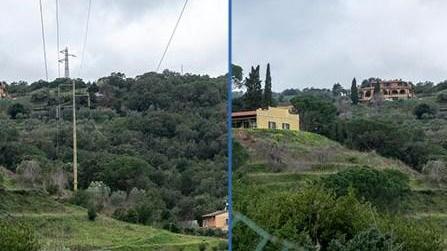 A sinistra uno dei vecchi tralicci di Terna e a destra il paesaggio “libero” dopo l’intervento di Terna