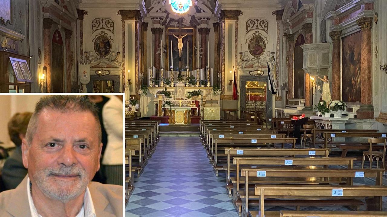 La chiesa di Bientina dove è stato celebrato il funerale e, nel riquadro, Giorgio Gerbi