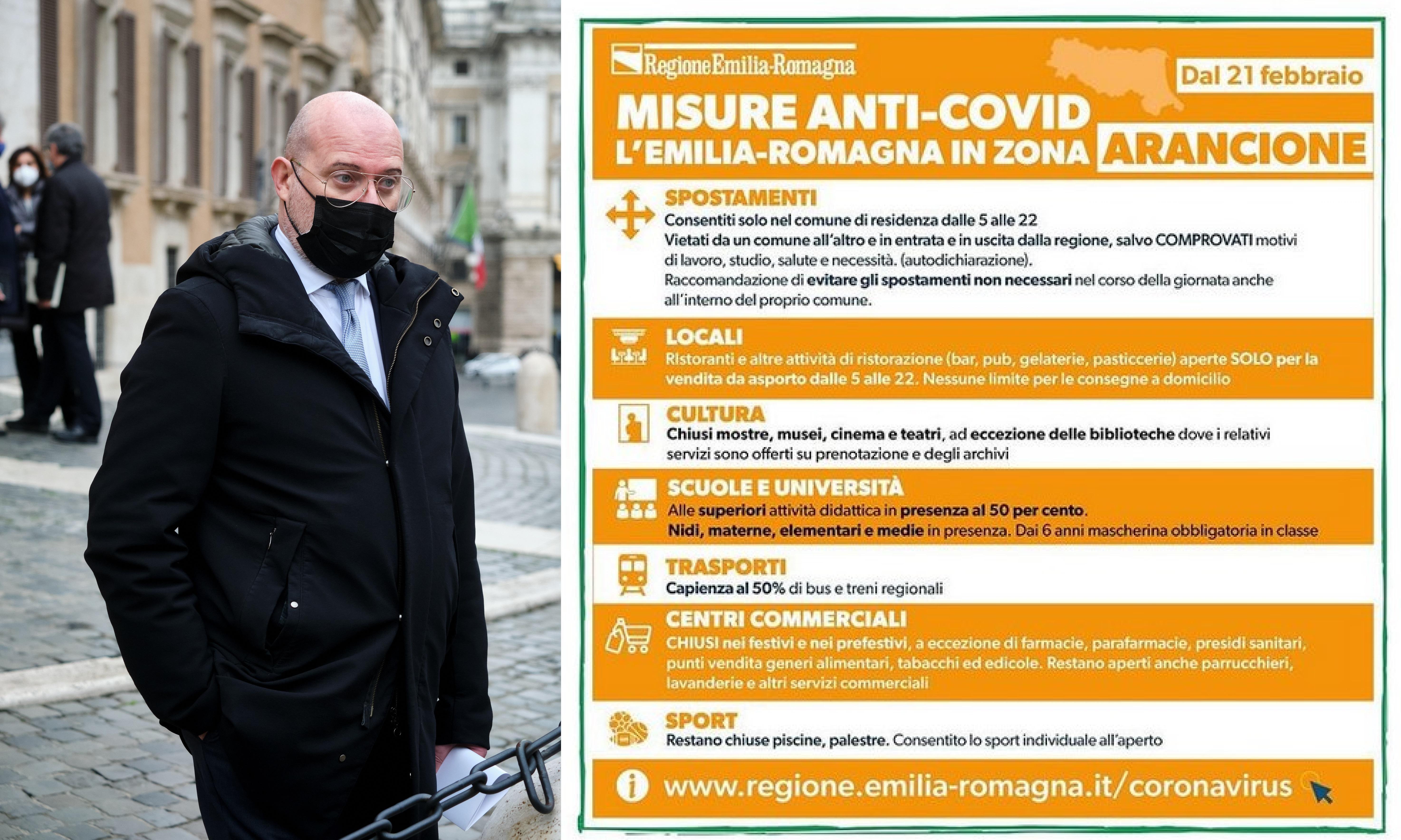 Emilia Romagna “retrocessa” in zona arancione.  Bonaccini vuole lo stop dei colori 