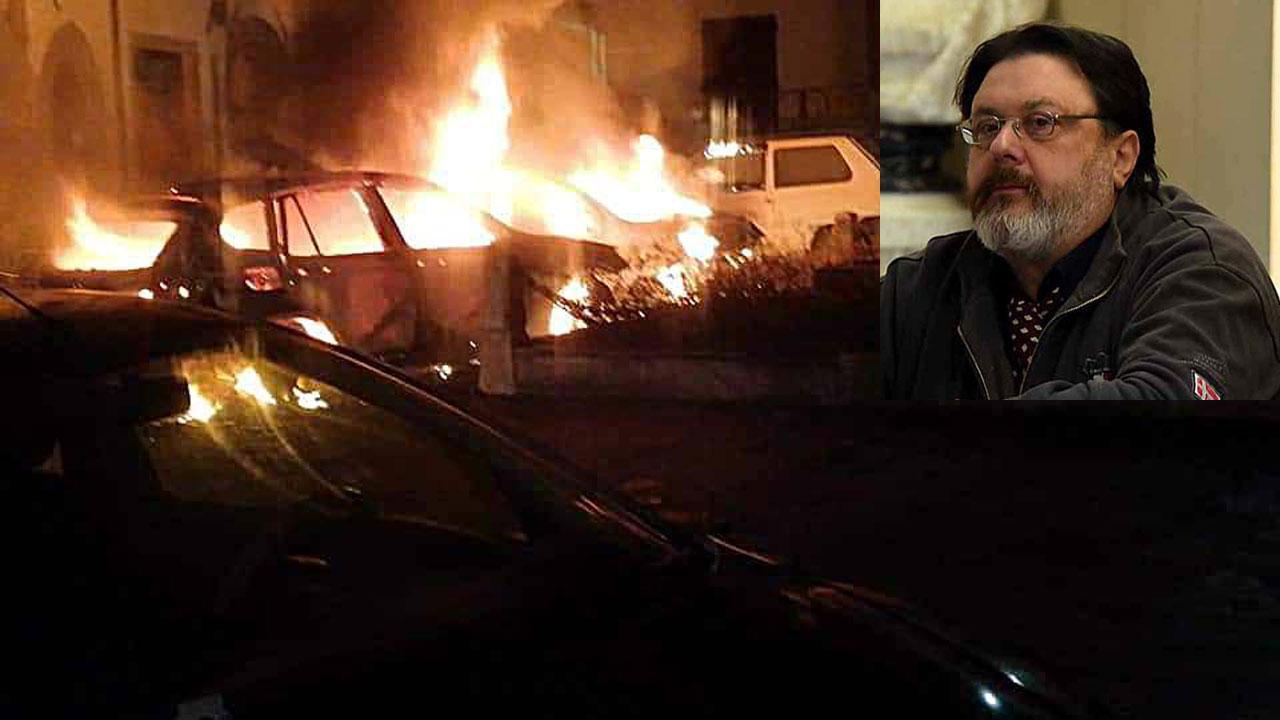 Le auto in fiamme nella sera di giovedì a Fivizzano e nel riquadro Alberto Putamorsi, presidente del Parco Apuane