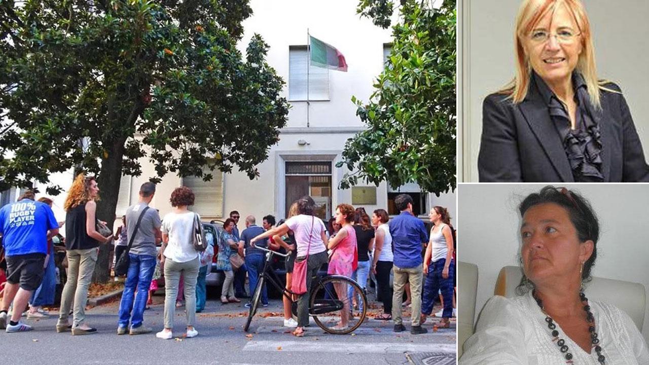 Insegnanti in attesa davanti all’Ufficio scolastico provinciale, l’ex Provveditorato agli studi, in via Mabellini. Nelle due foto a destra: in alto la segretaria provinciale del sindacato scuola Cgil, Lucia Bagnoli; in basso l’avvocato Mari ca Bruni, che ha seguito davanti al giudice del lavoro il caso del docente precario danneggiato dall’errore del Ministero nell’attribuzione del suo punteggio (foto Gori)