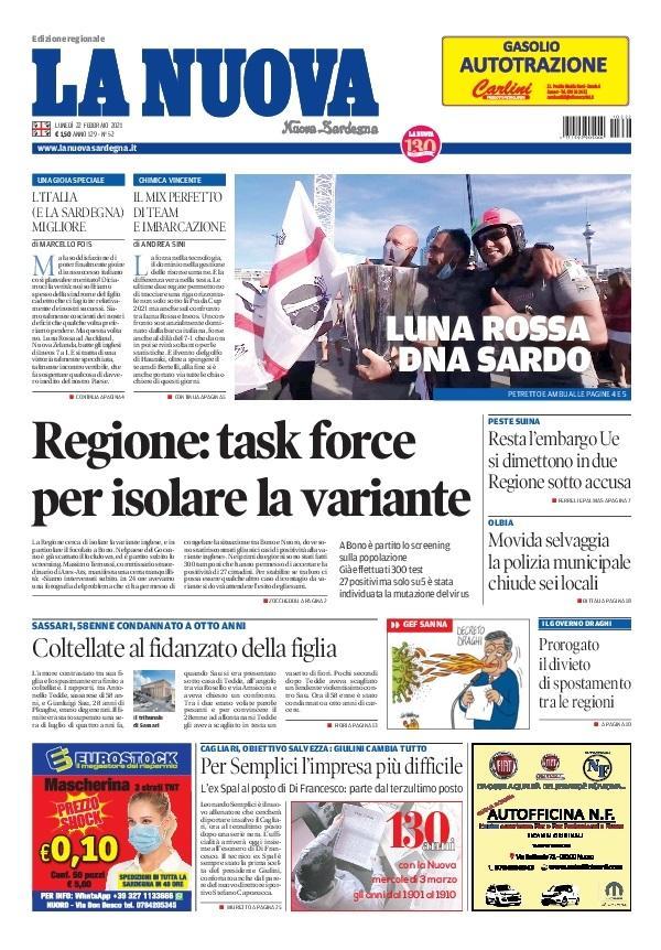 La Nuova Sardegna - Prima Pagina - 22 febbraio 2021