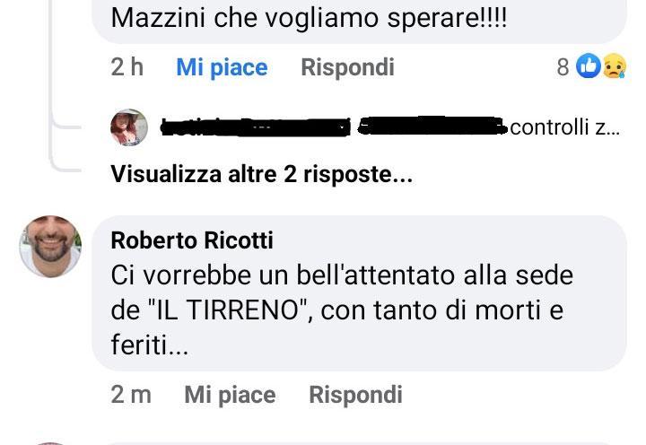 Lo "screenshot" del commento sulla pagina Facebook del Tirreno di Pistoia