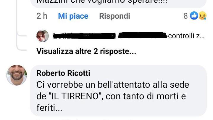 Lo "screenshot" del commento sulla pagina Facebook del Tirreno di Pistoia