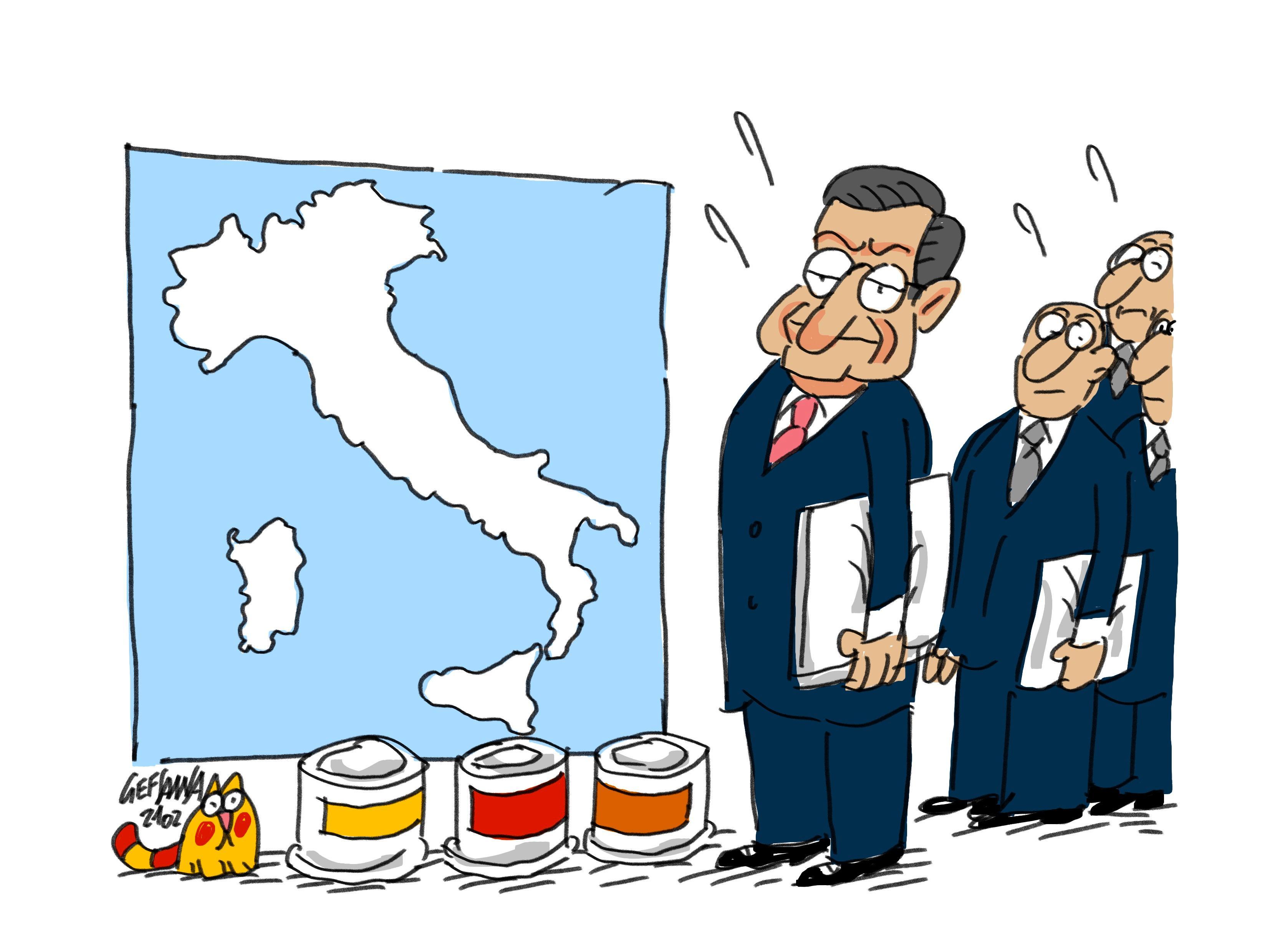 La vignetta di Gef, riaperture: Draghi prudente, per decidere si aspetta il quadro aggiornato della pandemia Covid 