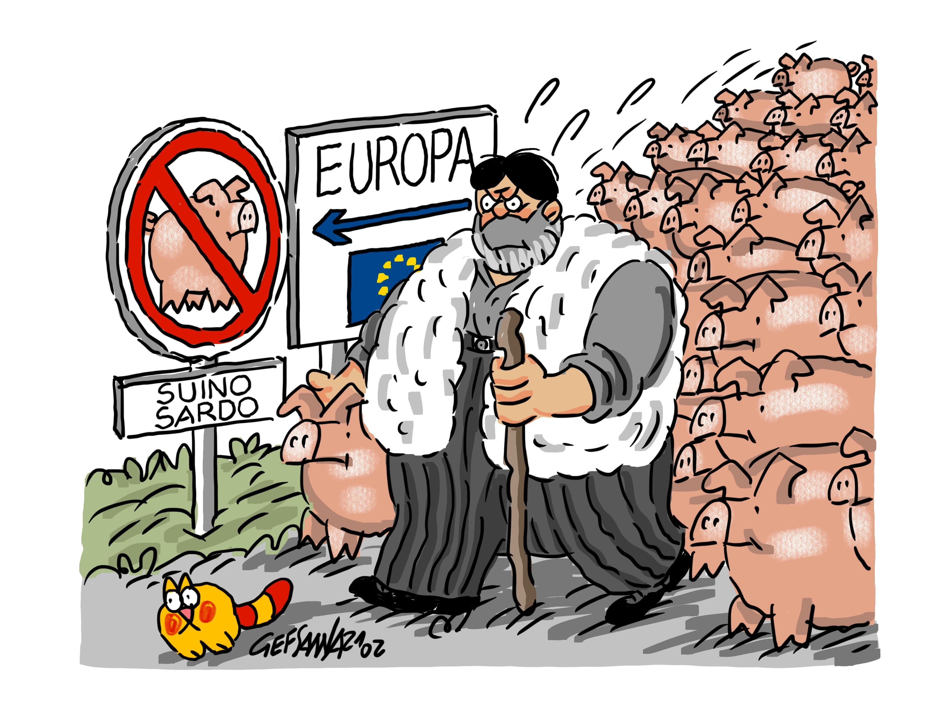 La vignetta di Gef, Solinas: "Sbloccare la commercializzazione dei suini"