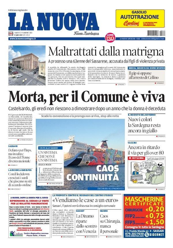 La Nuova Sardegna - Prima Pagina - 27 febbraio 2021