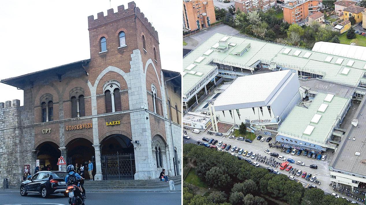 L’ex stazione del trammino in via Pellico e, a destra, una veduta del complesso scolastico Marchesi