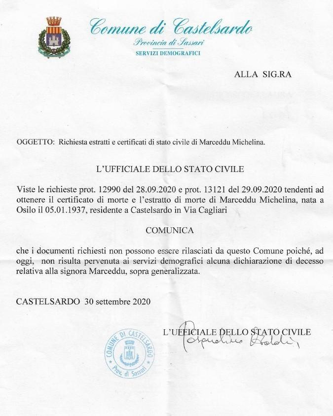 Un’anziana è deceduta ma per il Comune è viva 