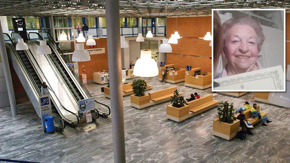 La hall dell’ospedale Versilia e Rita Zarri
