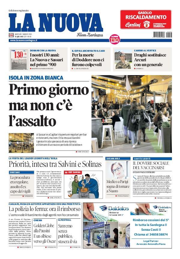 La Nuova Sardegna - Prima Pagina - 2 marzo 2021