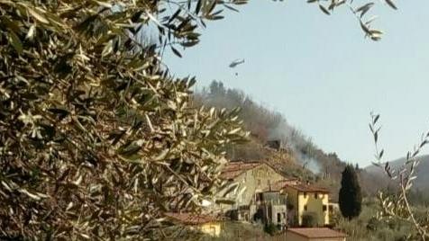 Incendio nei campi Elicottero in azione sopra a Benabbio