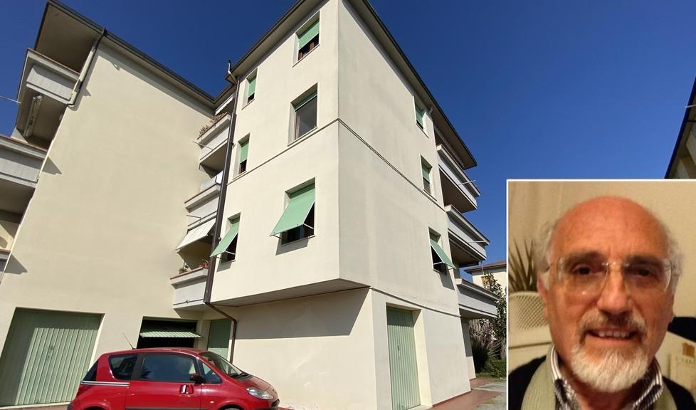 Il palazzo preso di mira dai ladri e, nel riquadro, Marco Tacconelli (foto Franco Silvi)