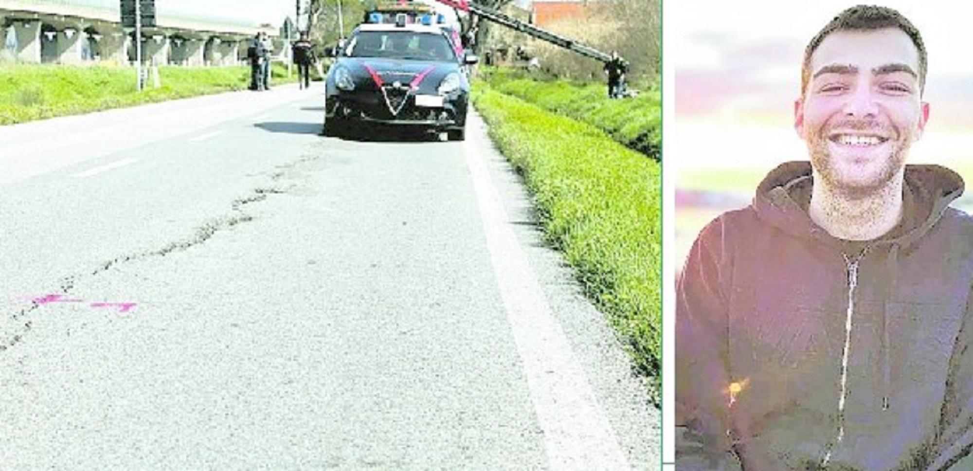 A sinistra la crepa sull'Arnaccio dove Matteo Pipola (a destra) ha perso il controllo della sua moto (foto Marzi)