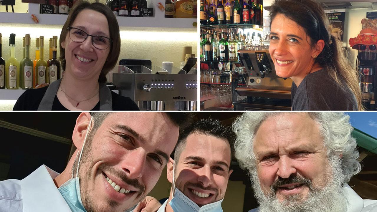 Nella foto in alto Patrizia Cantarella, titolare del bar nei bagni Bisori, a fianco Serena Saccà della Donna di cuori e sotto Stefano Paperini con i figli Tommaso e Matteo del Delfino.