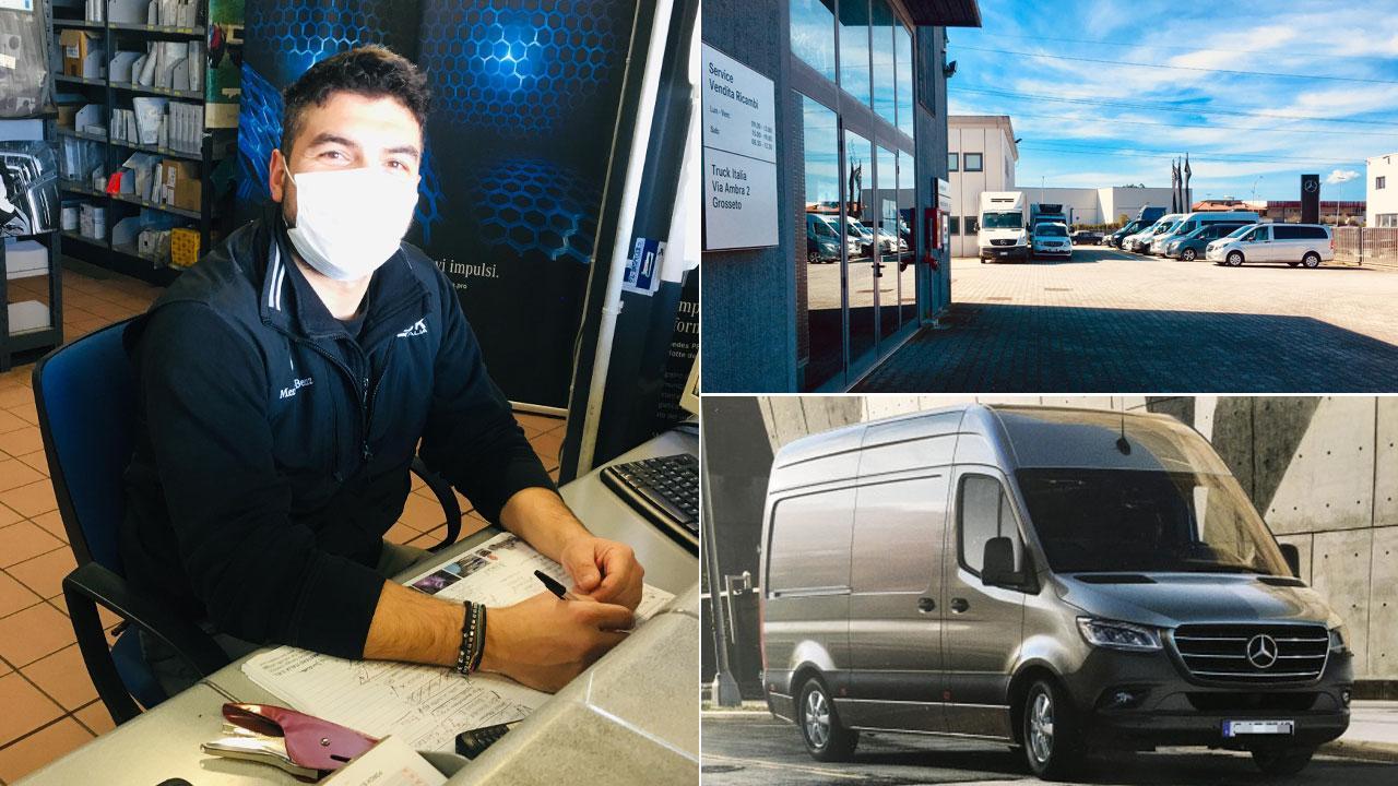 Enri Bulku, dipendente dell’azienda Truck Italia (concessionaria di veicoli commerciali della Mercedes). Il parcheggio dell’azienda in via Ambra 2, dov’è stato sottratto il furgone Mercedes. Il modello rubato Sprinter 319 Cdi