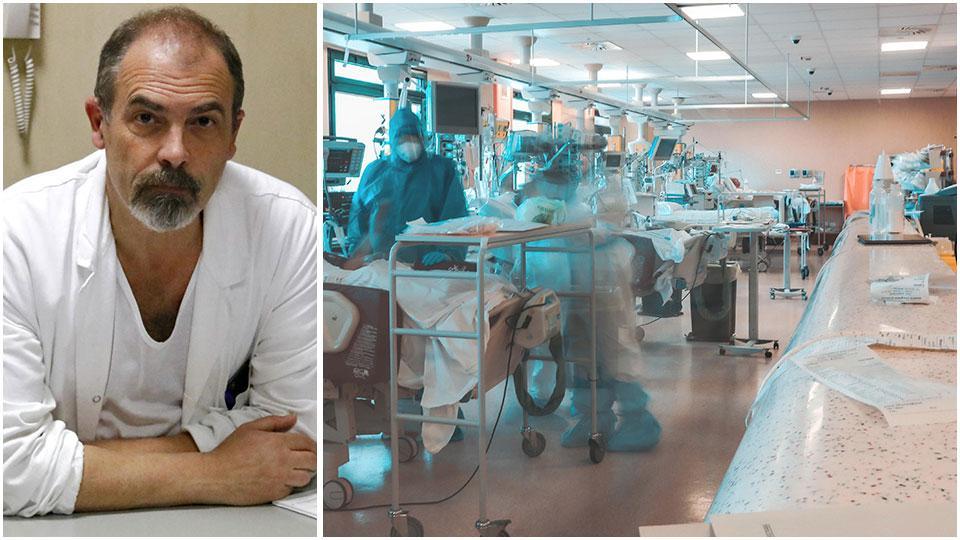 Il primario del reparto di malattie infettive Spartaco Sani e la sala rossa del reparto di Rianimazione dell'ospedale di Livorno riservata ai pazienti Covid