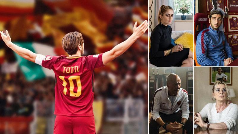 L’immagine-locandina della serie “Speravo de morì prima” sugli ultimi 18 mesi di carriera di Francesco Totti, in onda da domani sera su Sky. In alto Greta Scarano interpreta Ilary Blasi moglie di Totti, Piero Castellitto è l’ex capitano della Roma, Gian Marco Tognazzi è Luciano Spalletti allenatore della Roma in quel periodo e in contrasto col calciatore, Monica Guerritore è la mamma di Totti, Fiorella