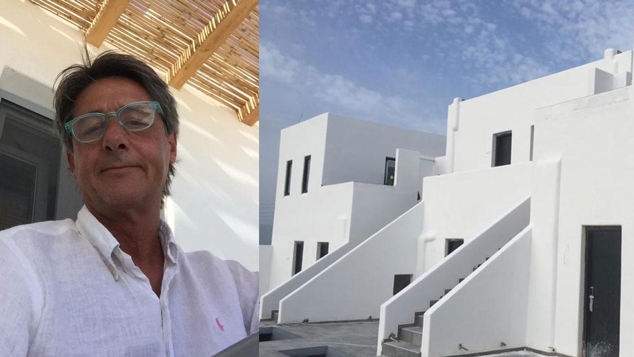 Marcello Spadoni, da dieci anni lavora nell’isola greca ed a destra una veduta del “Mazera Boutique hotel” di Mykonos