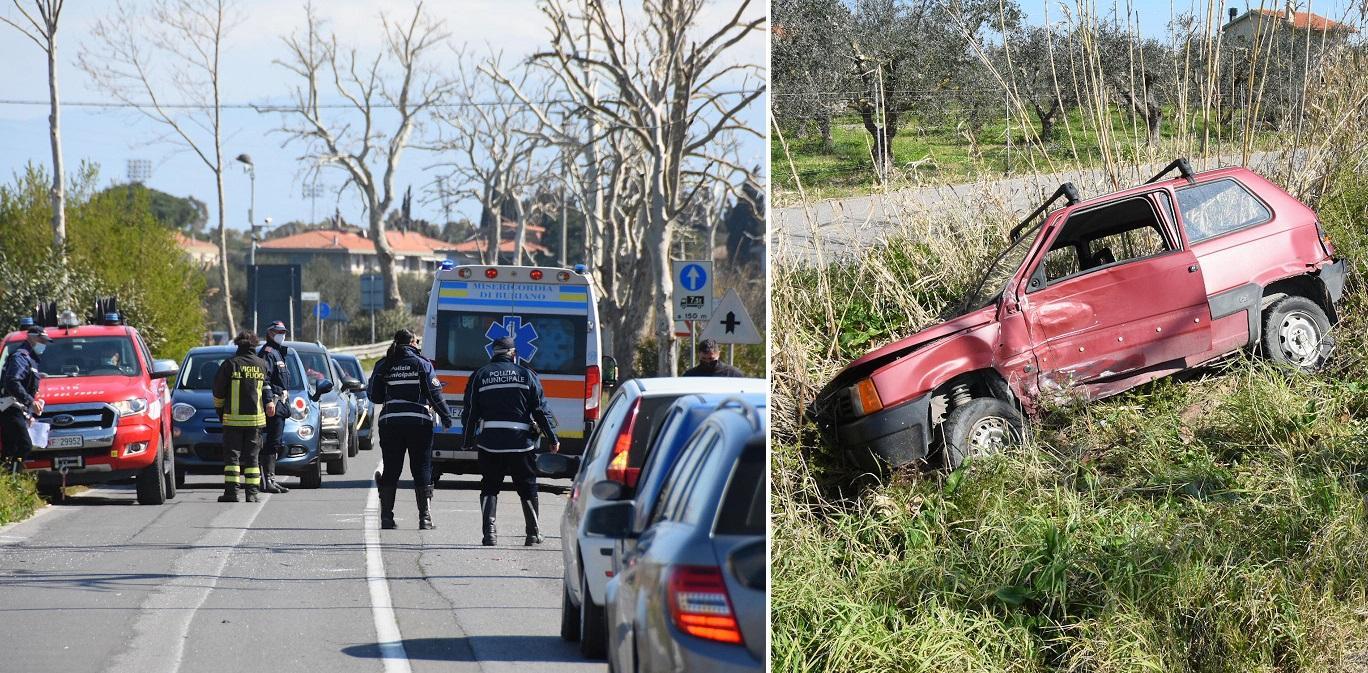 L'incidente e una delle due auto (foto Agenzia Bf)