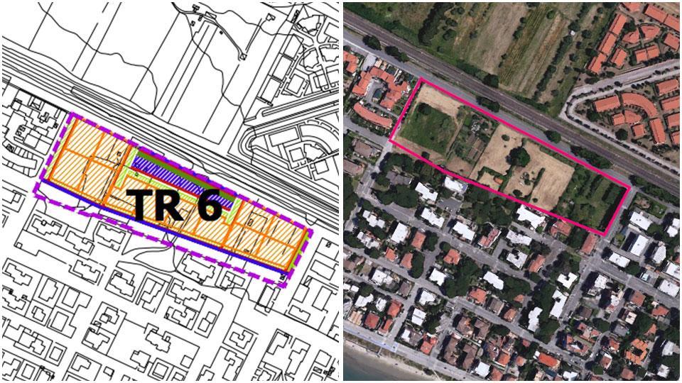 La planimetria della zona di Pratoranieri e la zona interessata dalla lottizzazione